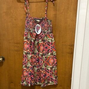 553. Magazine Smocked Strap Sundress in Pink & Olive Floral Print